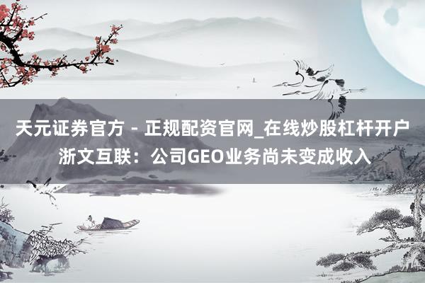 天元证券官方 - 正规配资官网_在线炒股杠杆开户 浙文互联:公司GEO业务尚未变成收入