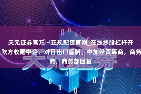 天元证券官方 - 正规配资官网_在线炒股杠杆开户 事关欧方收尾中企、对日出口管制、中加经贸筹商，商务部回复