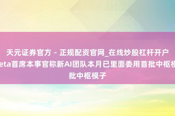 天元证券官方 - 正规配资官网_在线炒股杠杆开户 Meta首席本事官称新AI团队本月已里面委用首批中枢模子